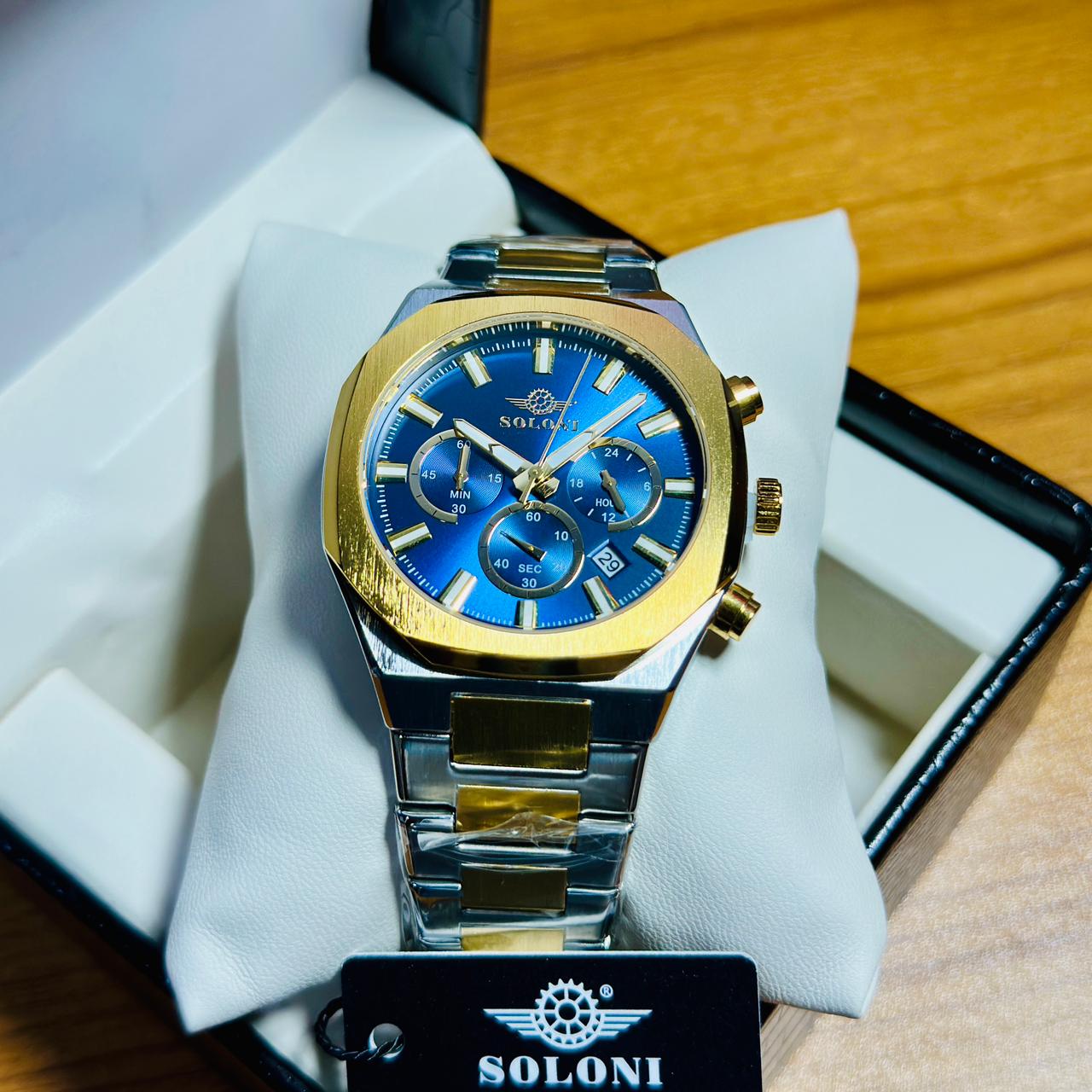 Soloni 3013 For Men - Silver Gold Blue With Premium Box