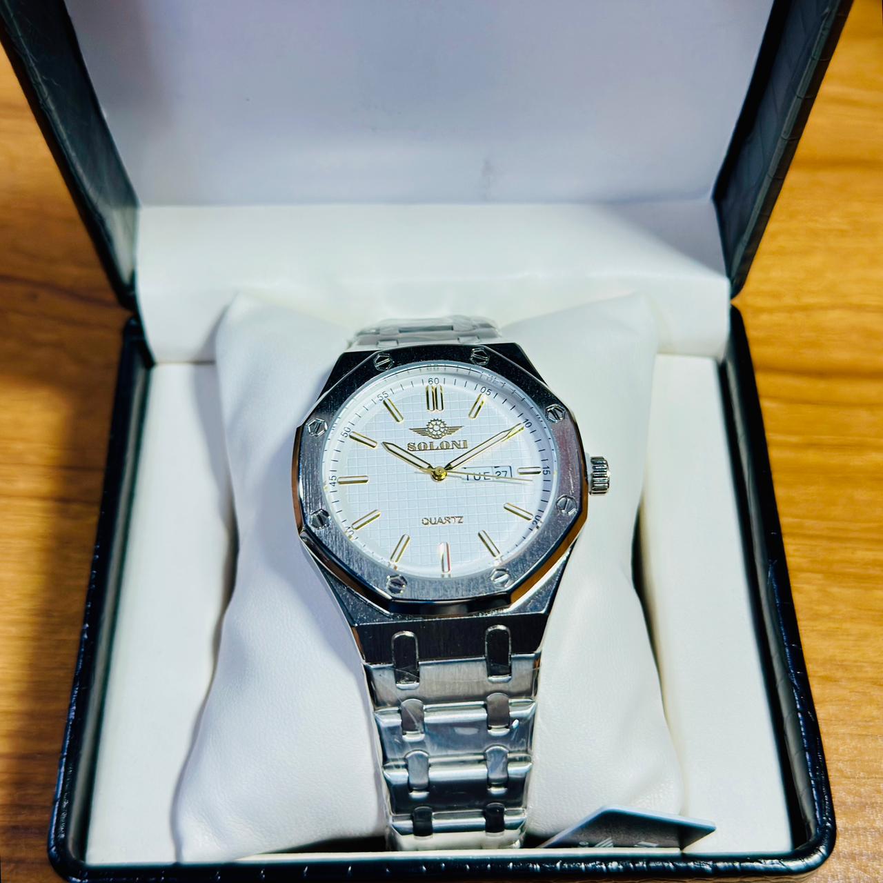 Soloni 1012M For Men - Silver White with Premium Box
