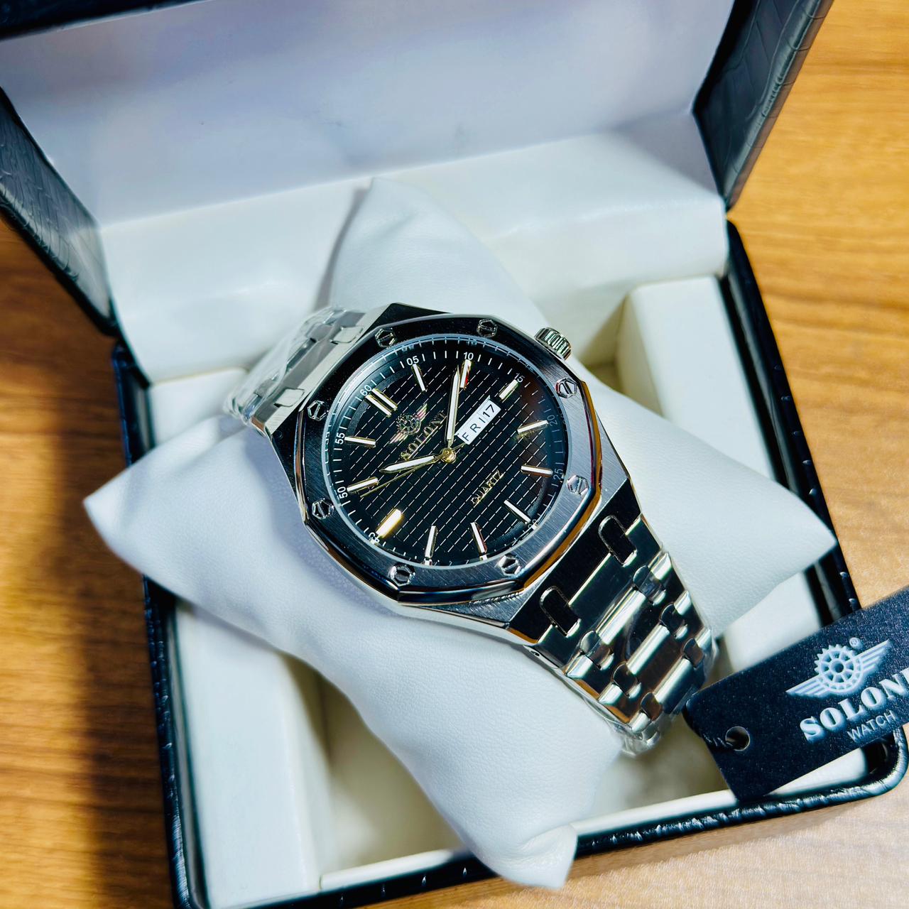Soloni 1012M For Men - Silver Black with Premium Box