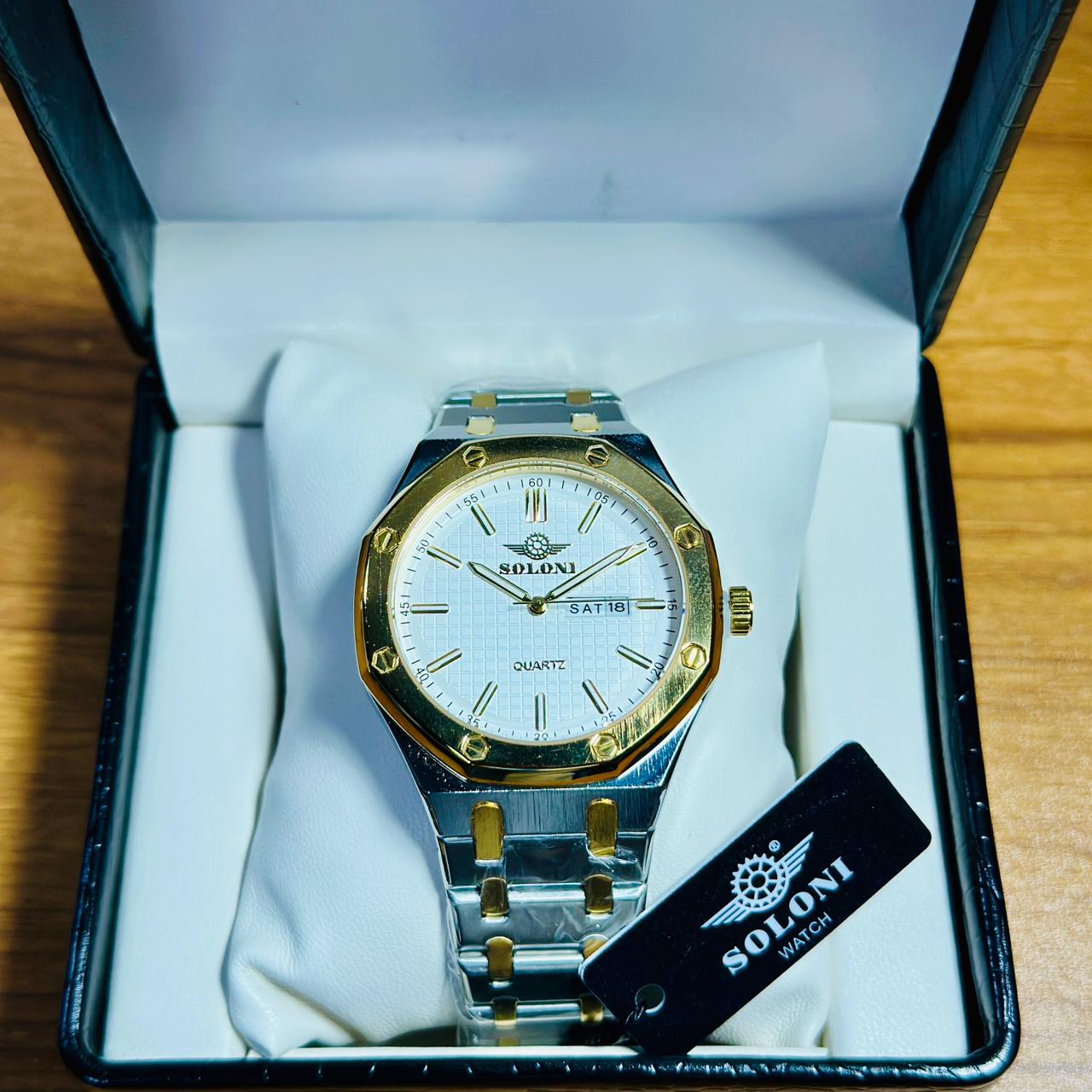 Soloni 1012M For Men -Silver Gold White with Premium Box