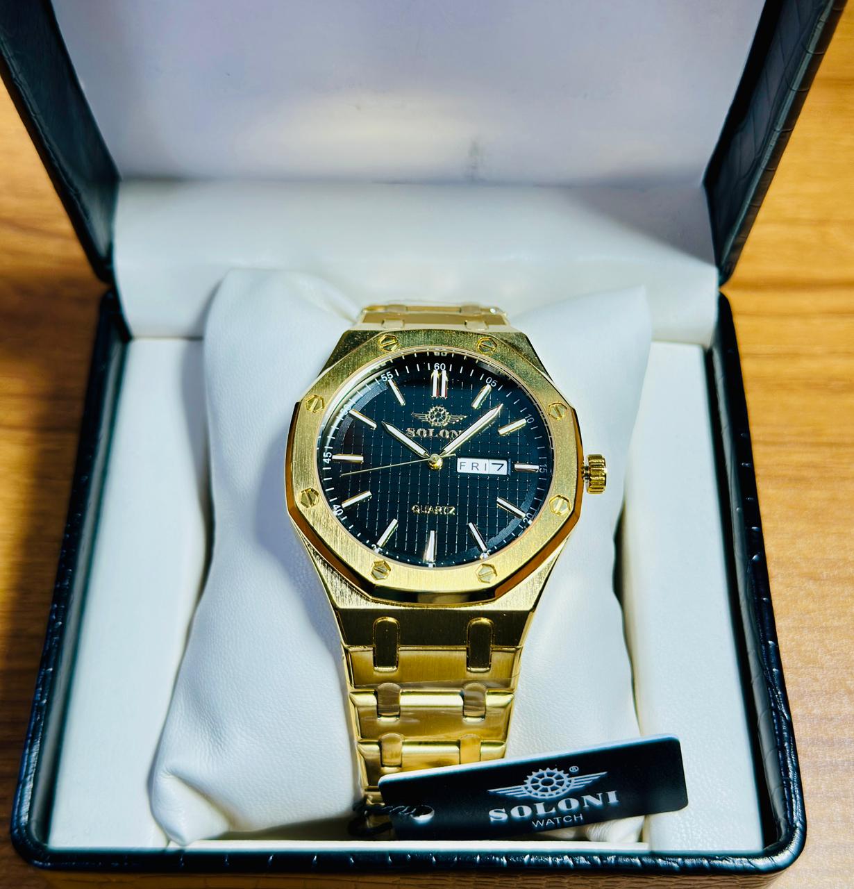Soloni 1012M For Men - Gold Black with Premium Box