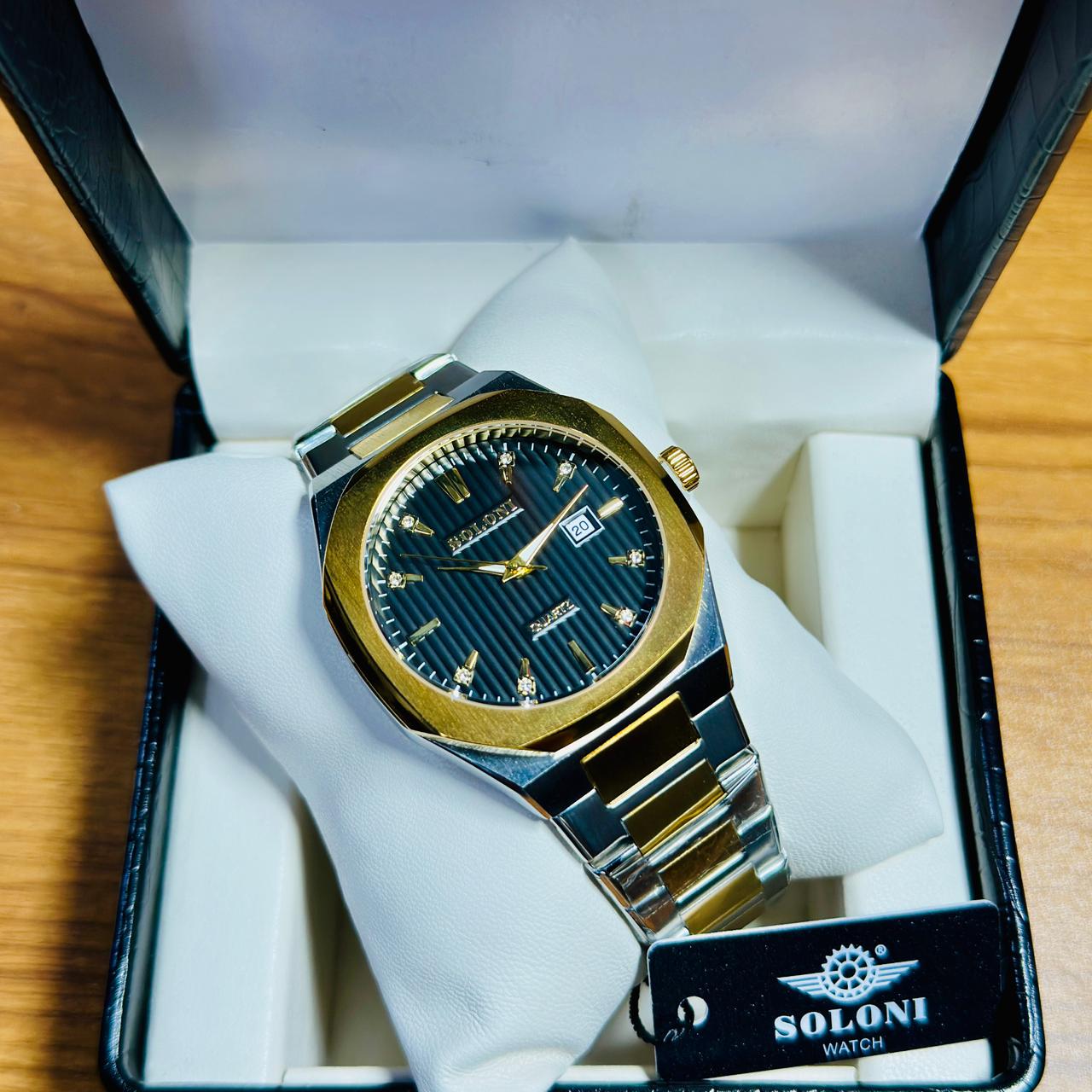 Soloni 1014 For Men - Silver Gold Black With Premium Box
