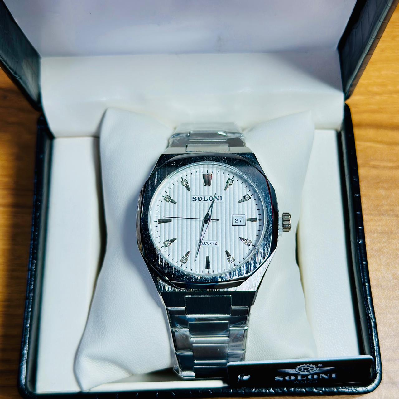 Soloni 1014 For Men - Silver White With Premium Box