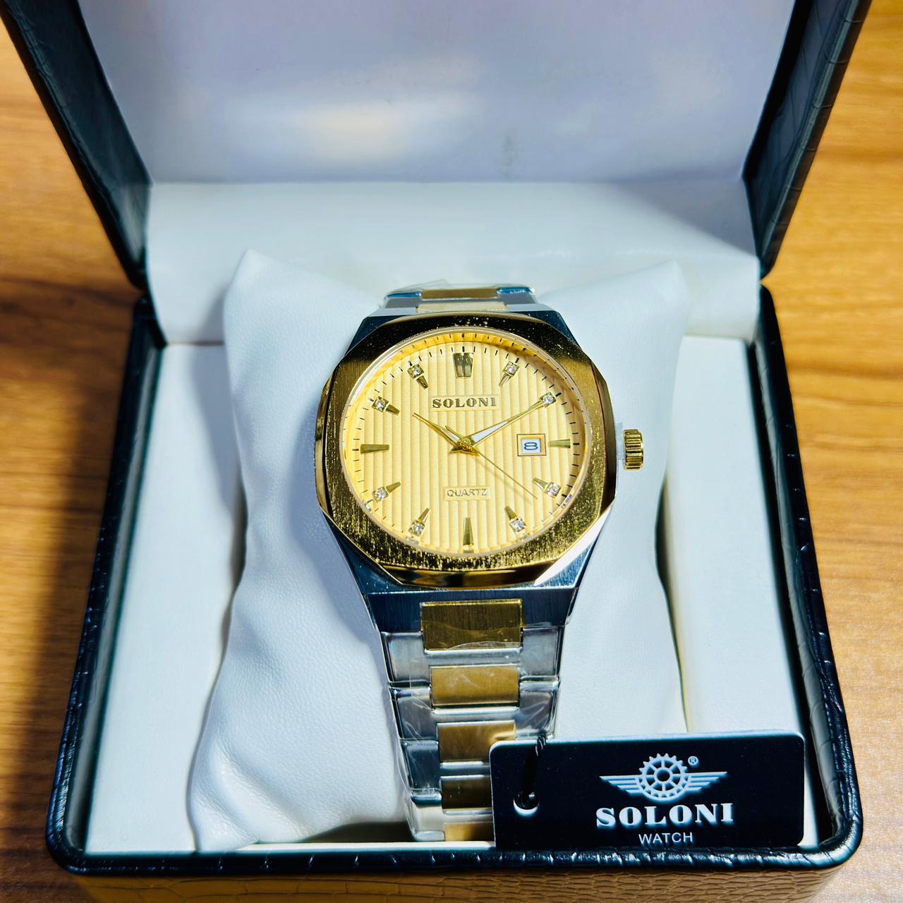 Soloni 1014 For Men - Silver Gold With Premium Box