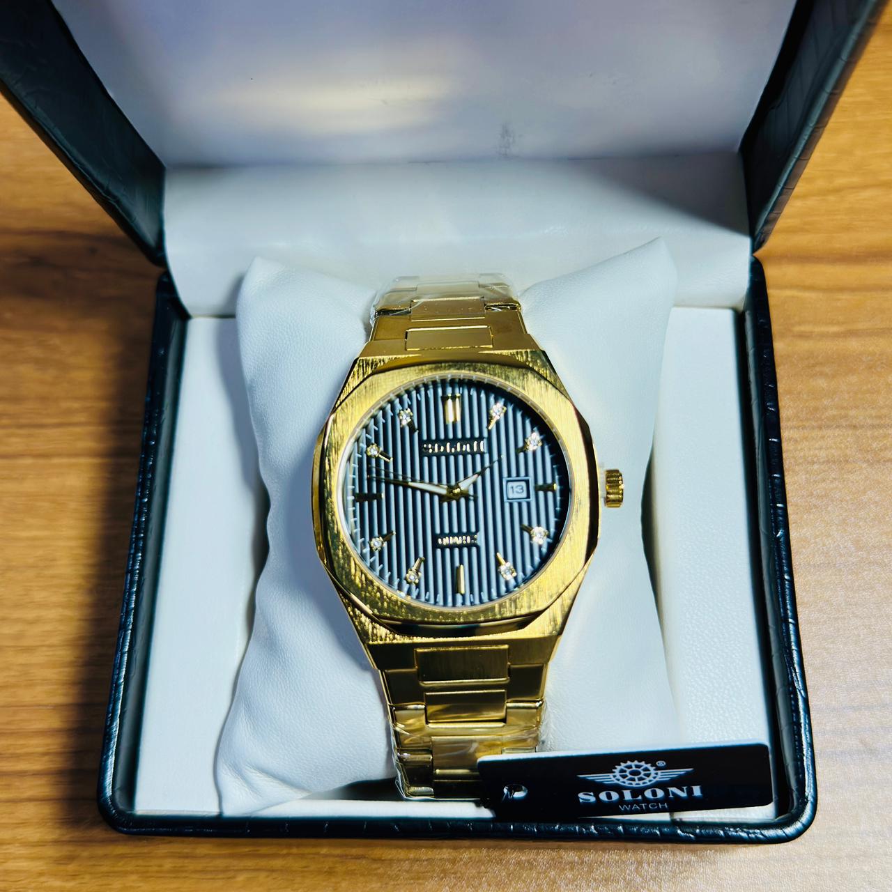 Soloni 1014 For Men - Gold Black With Premium Box