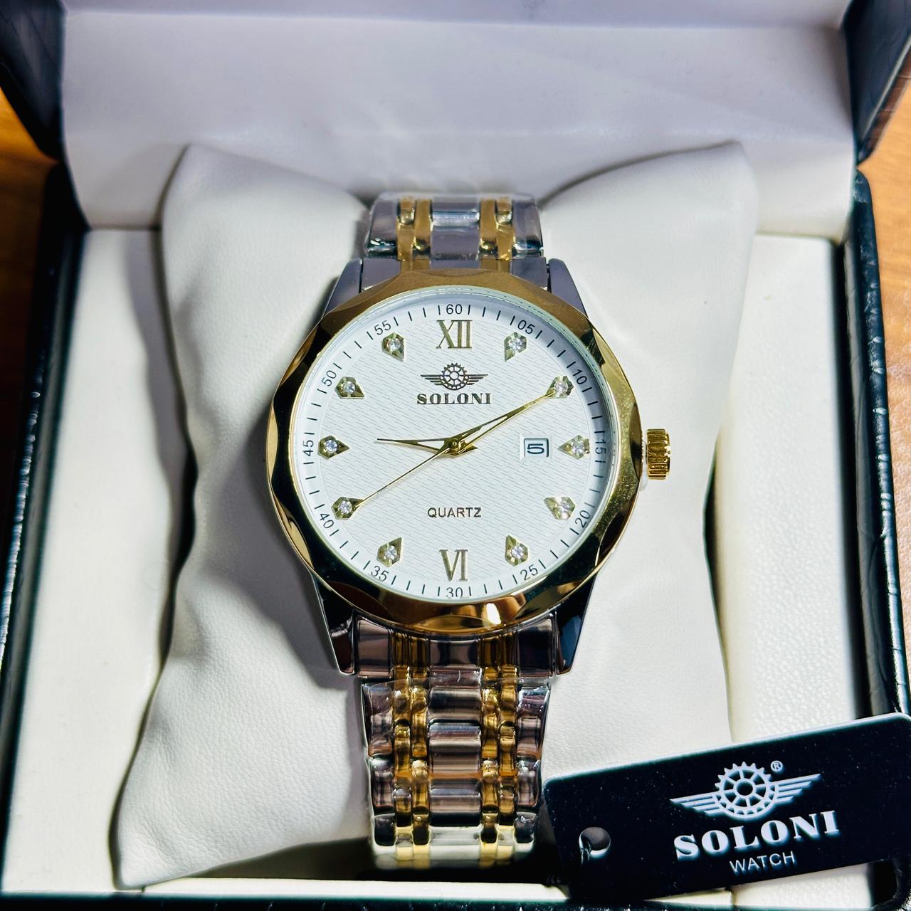 Soloni 1001 For Men - Silver Gold White With Premium Box