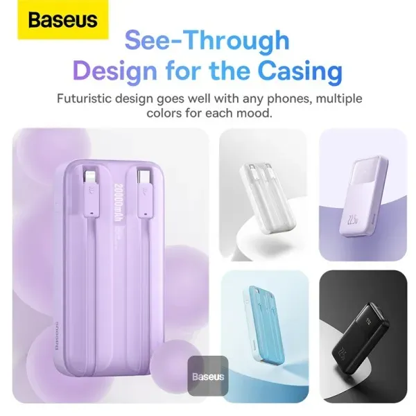 Baseus Comet Series Dual-Cable Digital Display Fast Charge Power Bank 20000mAh 22.5W - Purple 