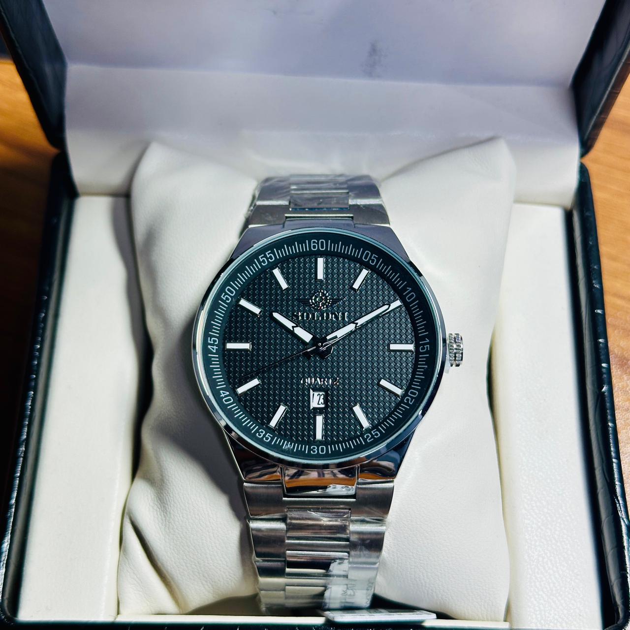 Soloni 1004M For Men - Silver Black With Premium Box