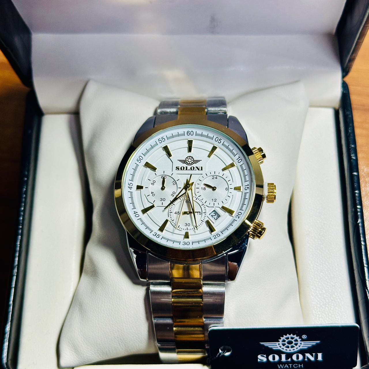 Soloni 3010 For Men - Silver Gold White With Premium Box