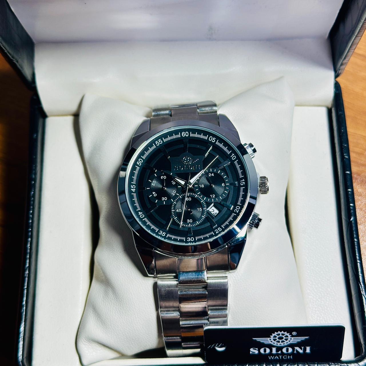 Soloni 3010 For Men - Silver Black With Premium Box