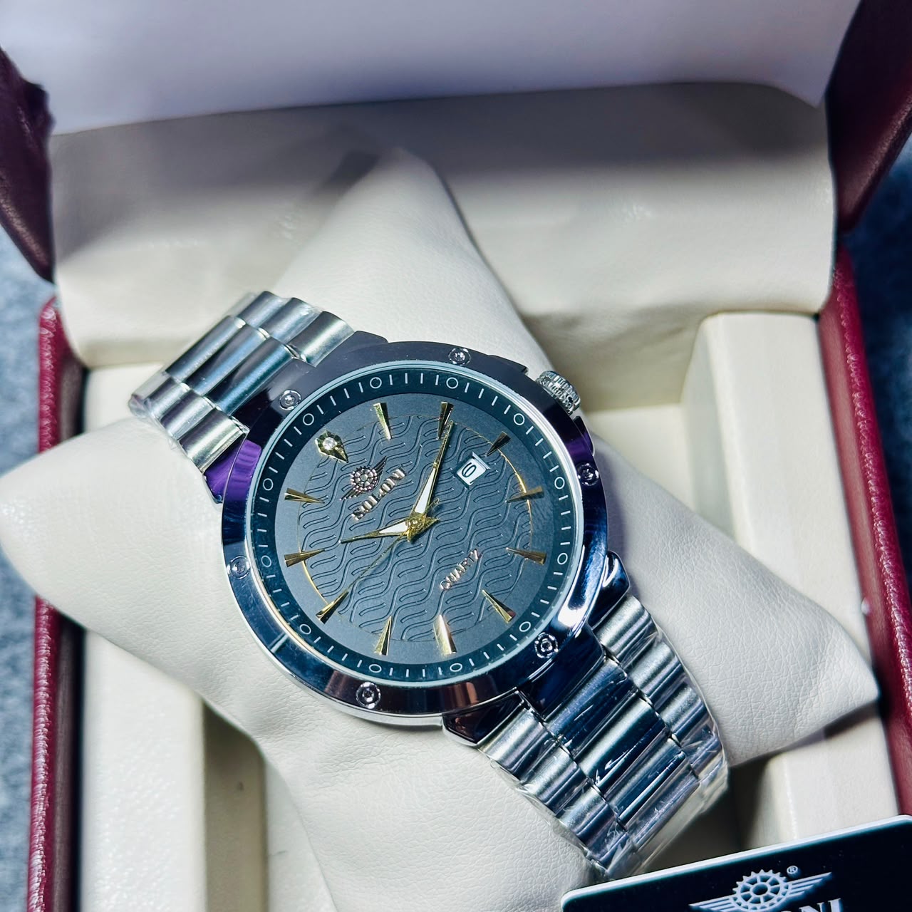 Soloni 1008 For Men - Silver Black With Premium Box