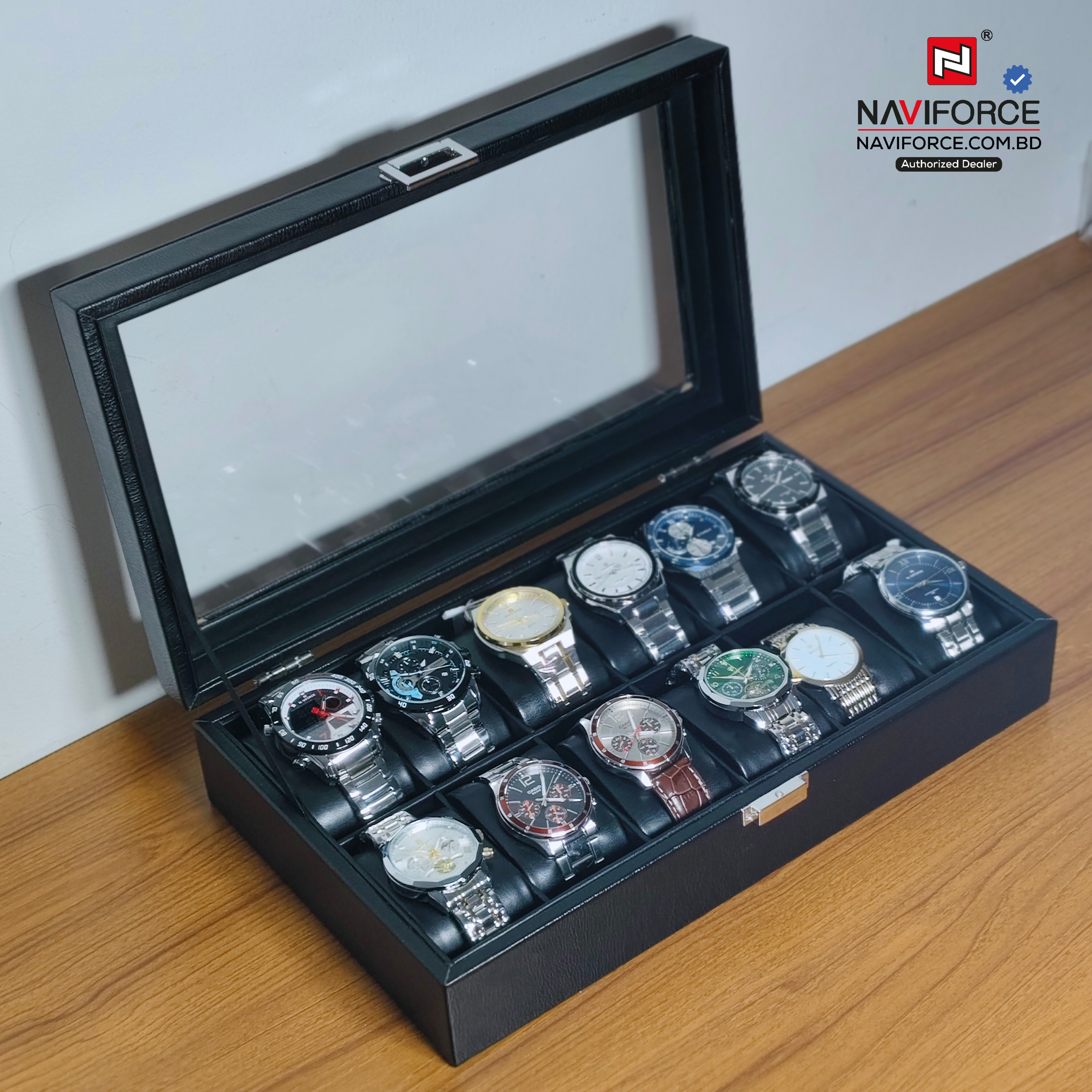 Premium Watch Organizer Box 12 Slot - Black