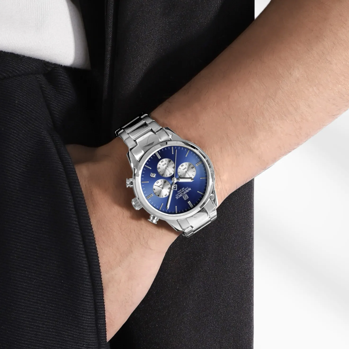 Naviforce 8076 For Men - Silver Blue