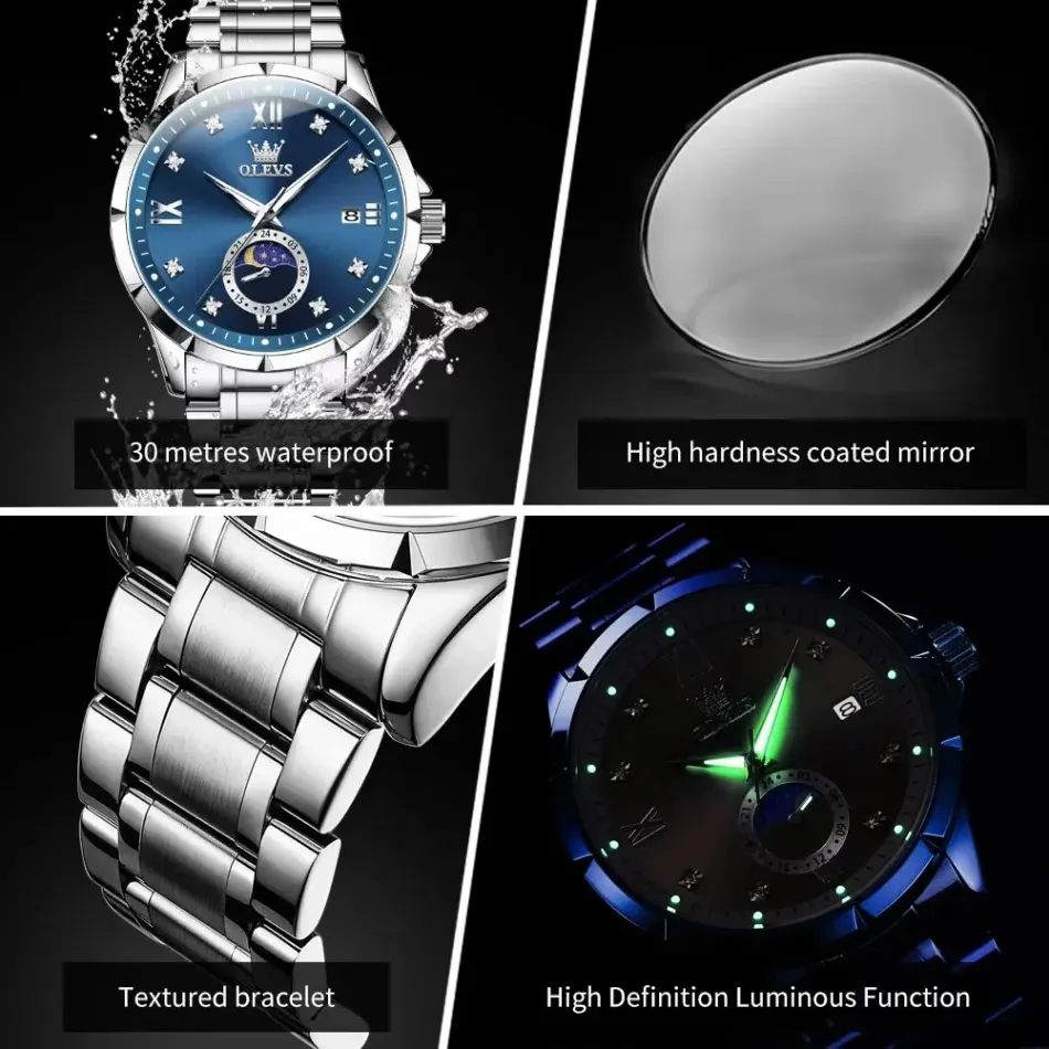Olevs 2956 CH – Silver Blue For Men