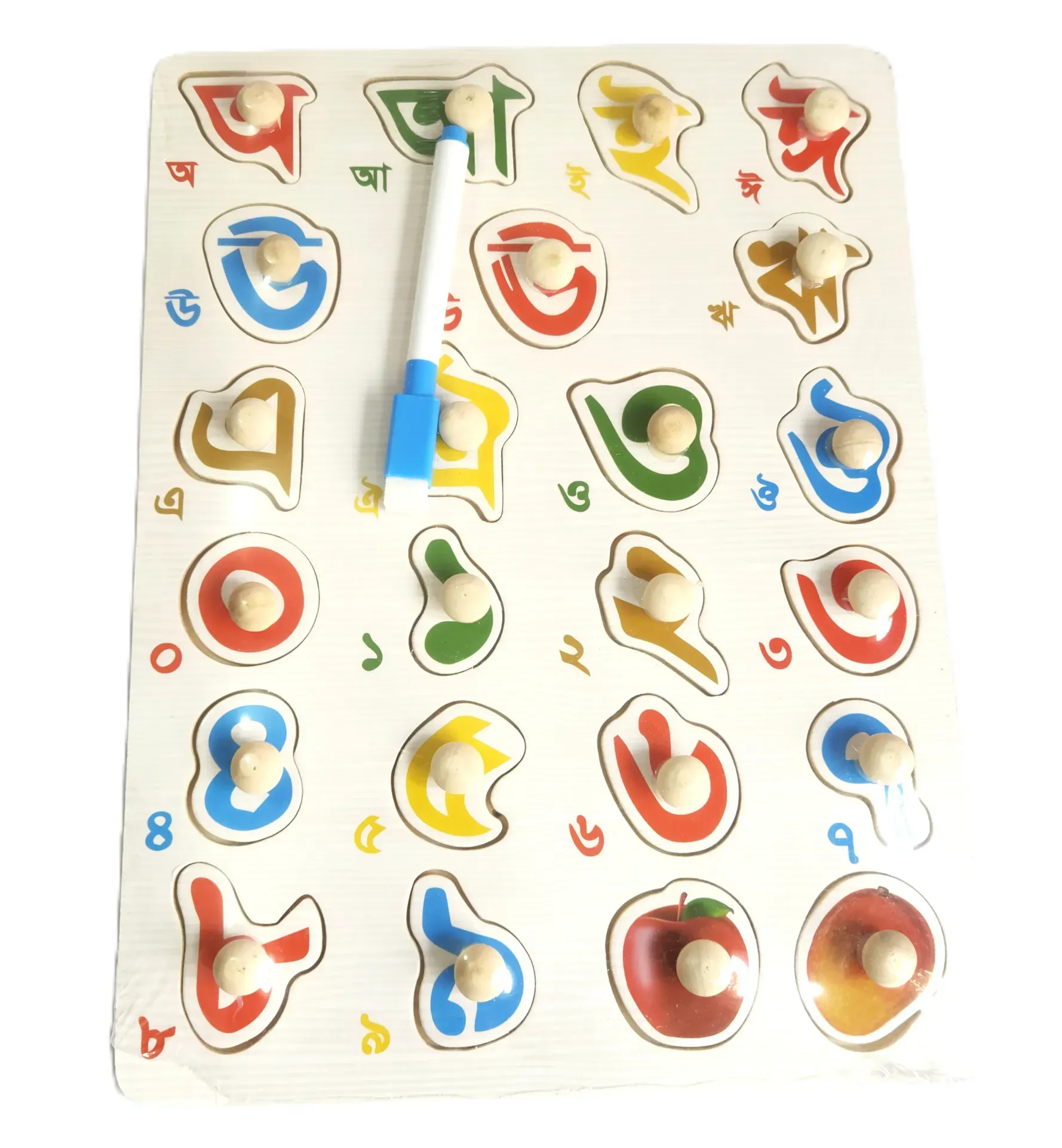 Bengali Shorborno and Ek Dui Tin Board Wooden Pin with Whiteboard Vowel, Number