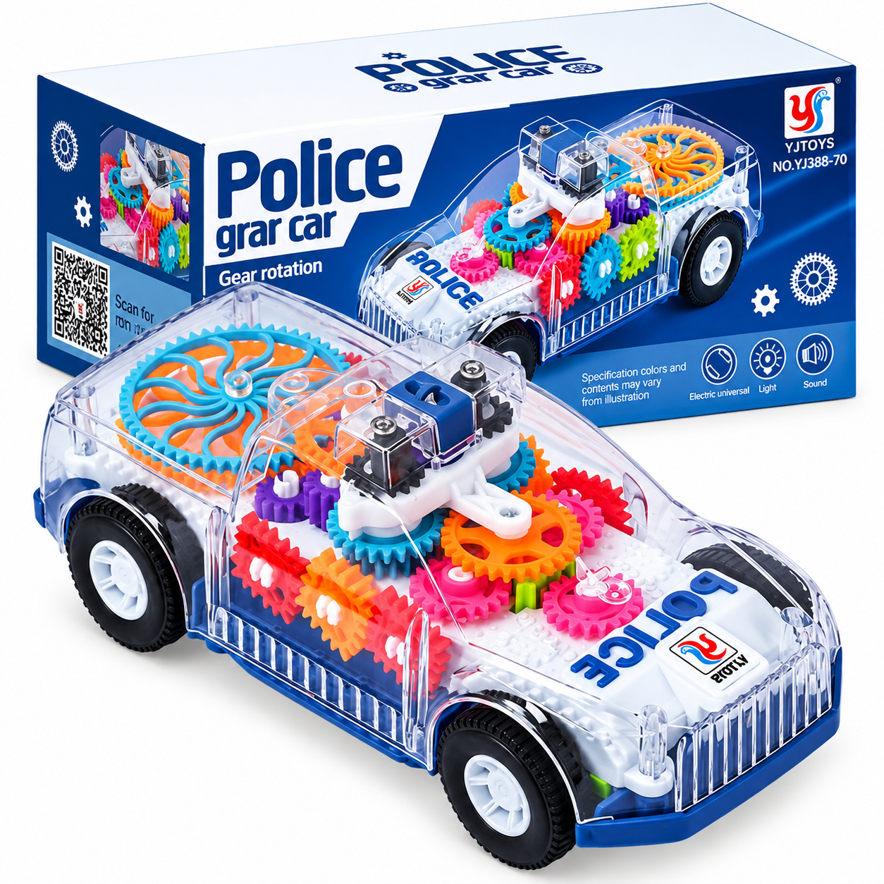 Transparent Gear Police Car Toy