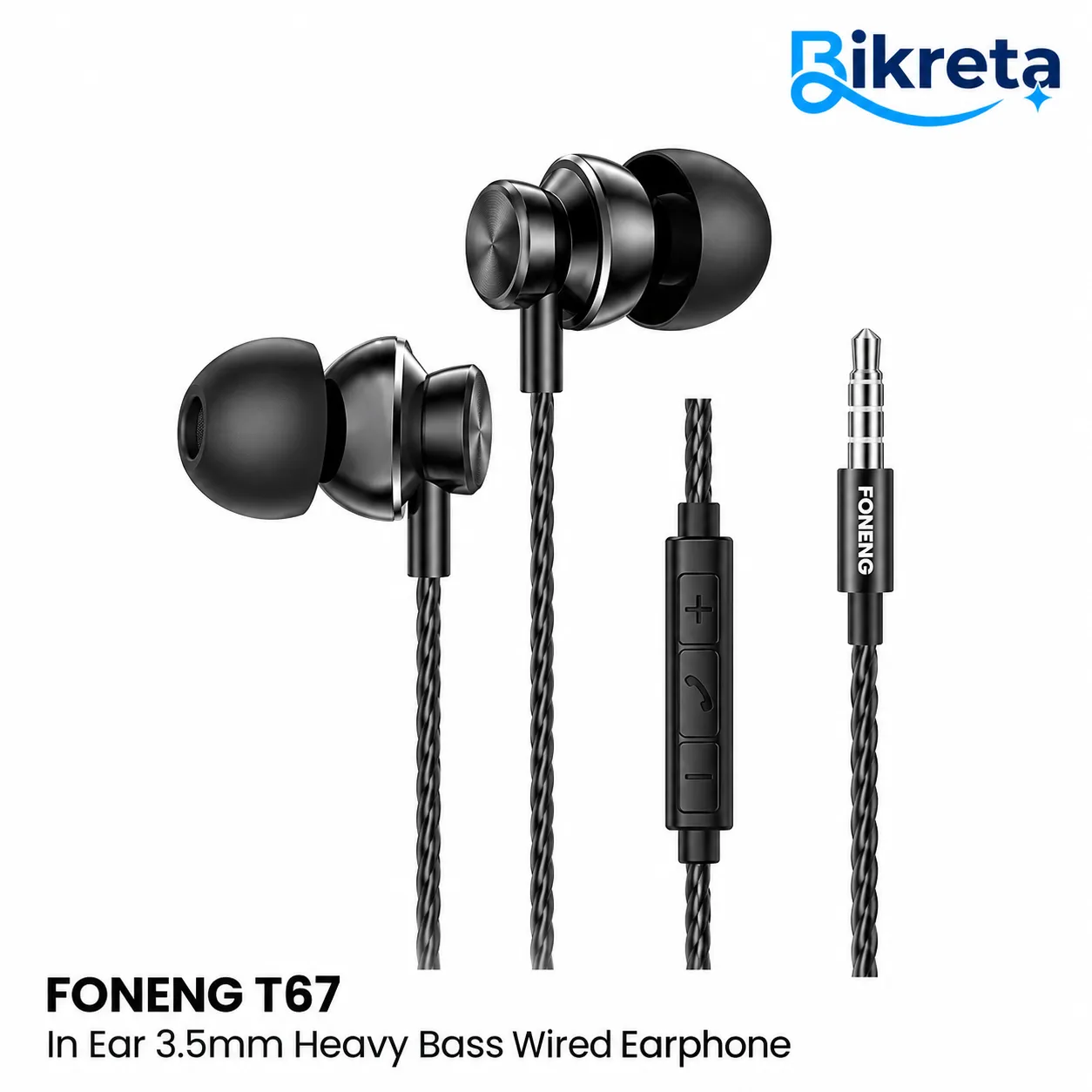 FONENG T67 In-Ear Metal Wired 3.5mm Earphone with Mic
