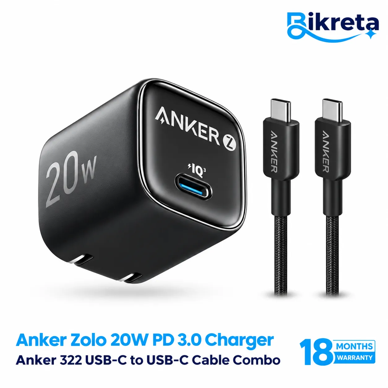 Anker Combo Zolo 20W Charger & 322 USB-C to USB-C Cable