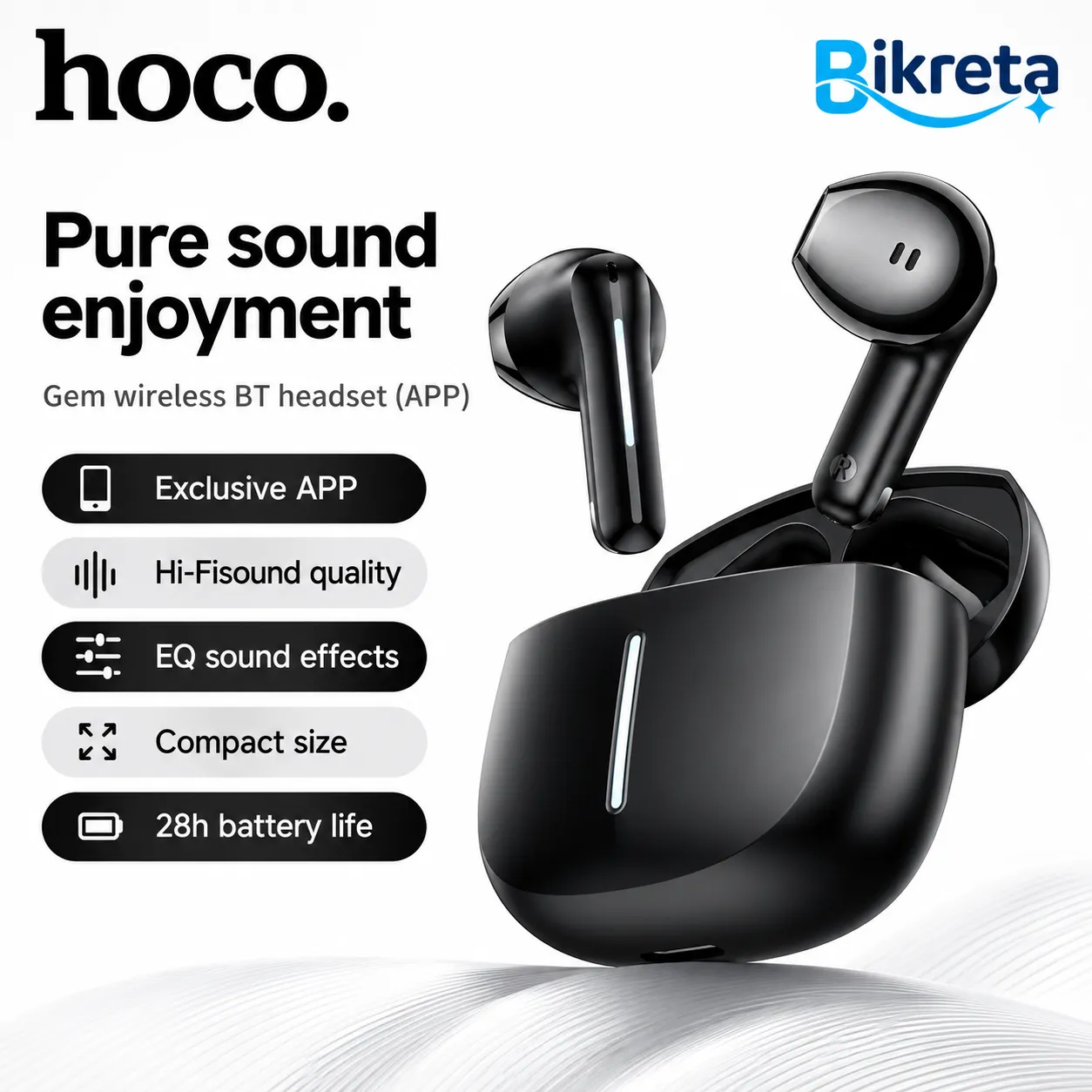 Hoco EQ33 Gem Wireless Earbuds with App Control – Black
