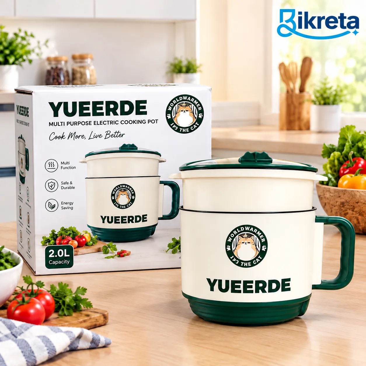 YUEERDE Electric Folding Multi Cooker Pot – Portable Cooking Pot with Steamer