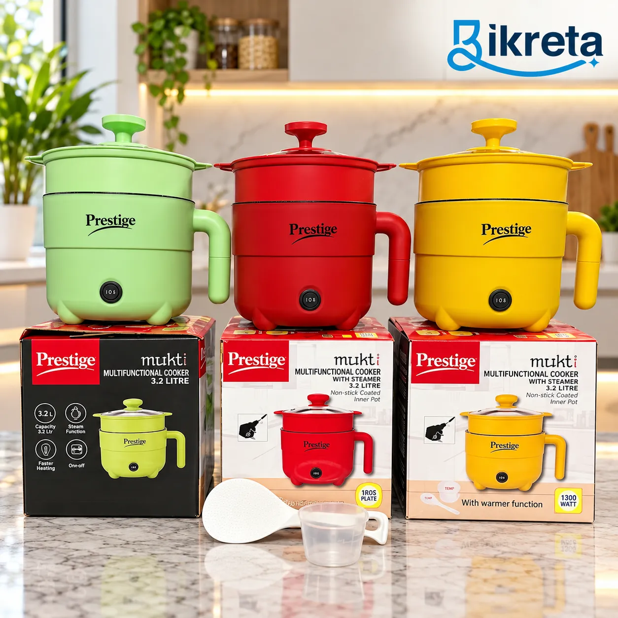 Prestige Mukti 3.2L Multifunctional Cooker with Steamer, Non-Stick Inner Pot & Warmer Function