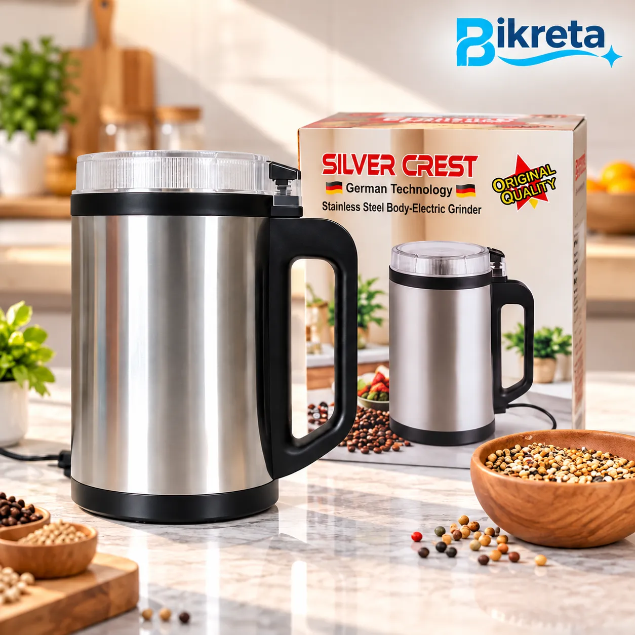 Silver Crest Stainless Steel Electric Grinder with Handle