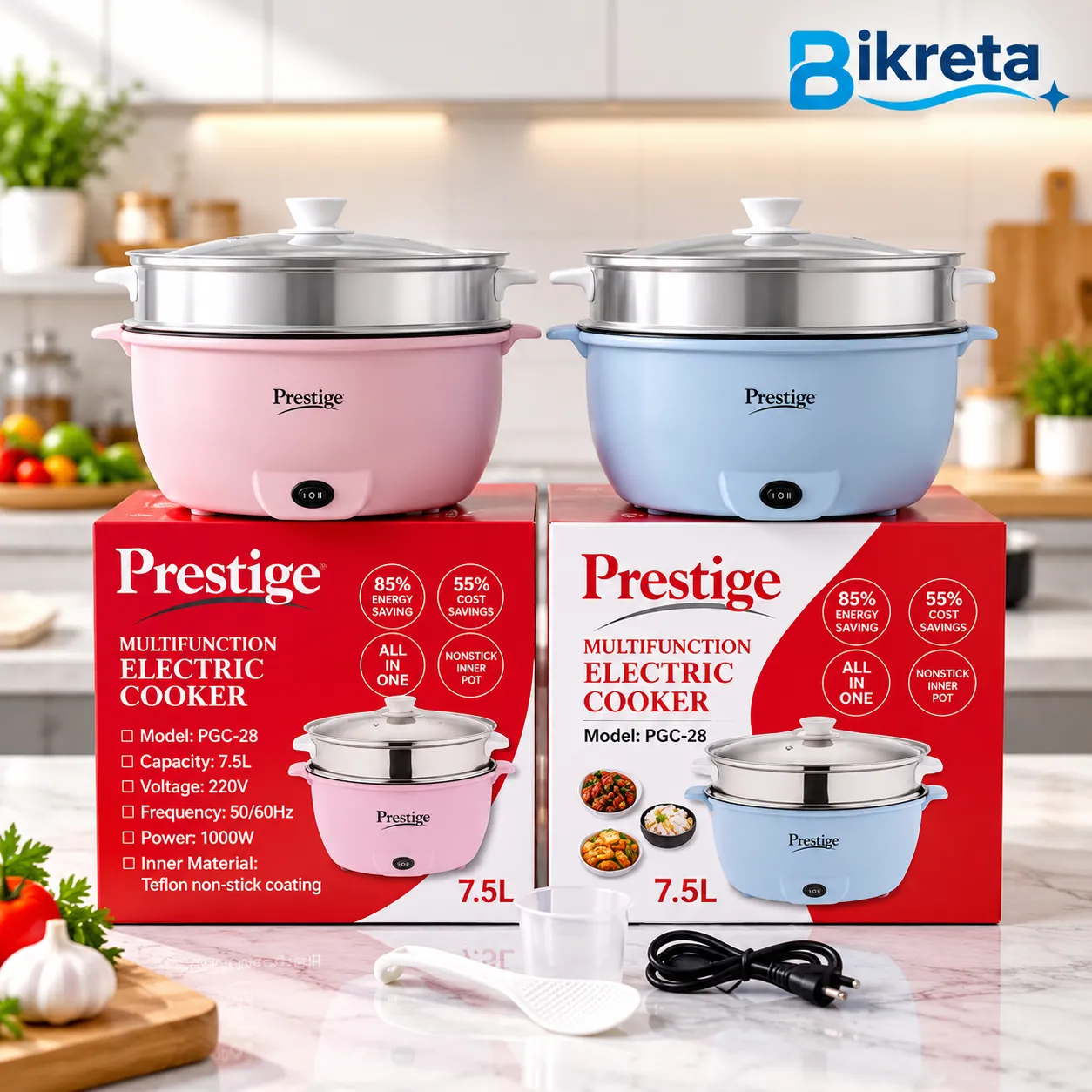 Prestige PGC-28 7.5L Multifunction Electric Cooker with Steamer & Non-Stick Inner Pot