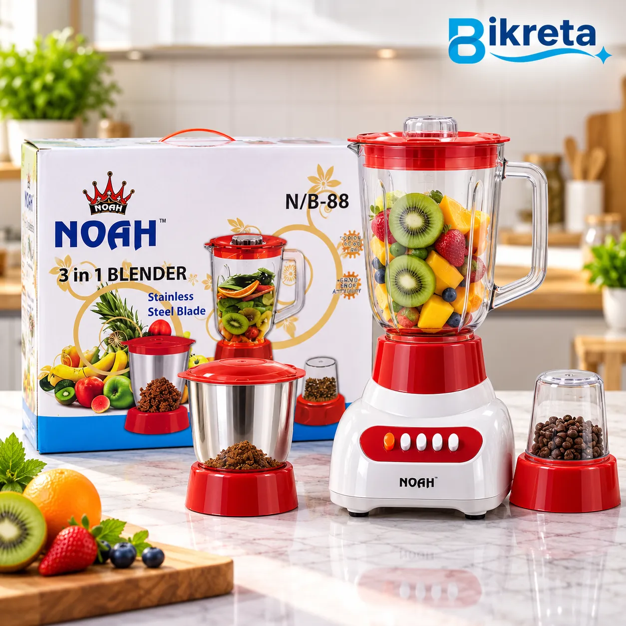 NOAH N/B-888 3-in-1 Blender with Stainless Steel Blade