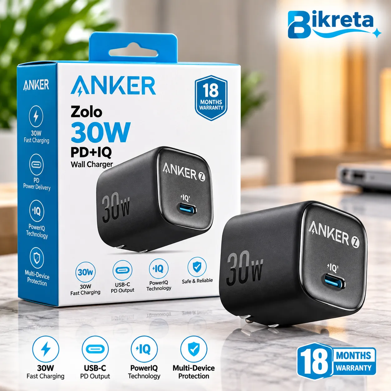 Anker Zolo 30W IQ & PD Type-C Charger Adapter