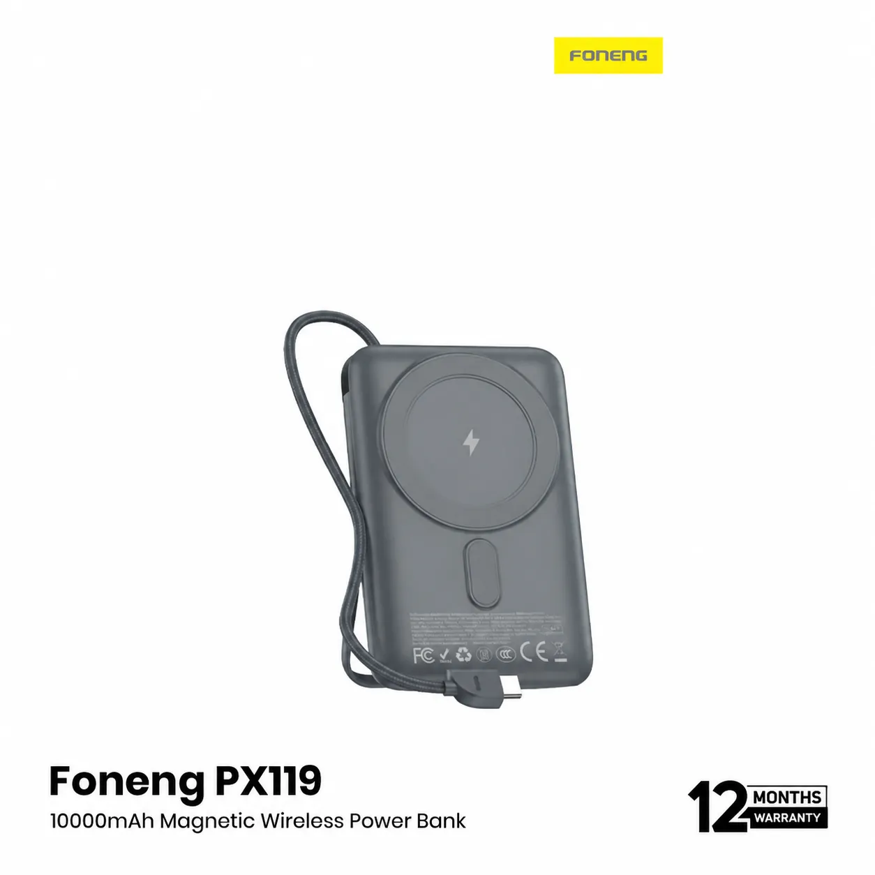 Foneng PX119 10000mAh Magnetic Wireless Power Bank with Built-in Cables (22.5W)