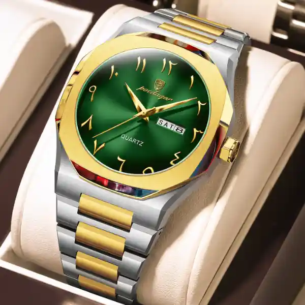 Poedagar 830 Men's Watch - Silver Gold  Green