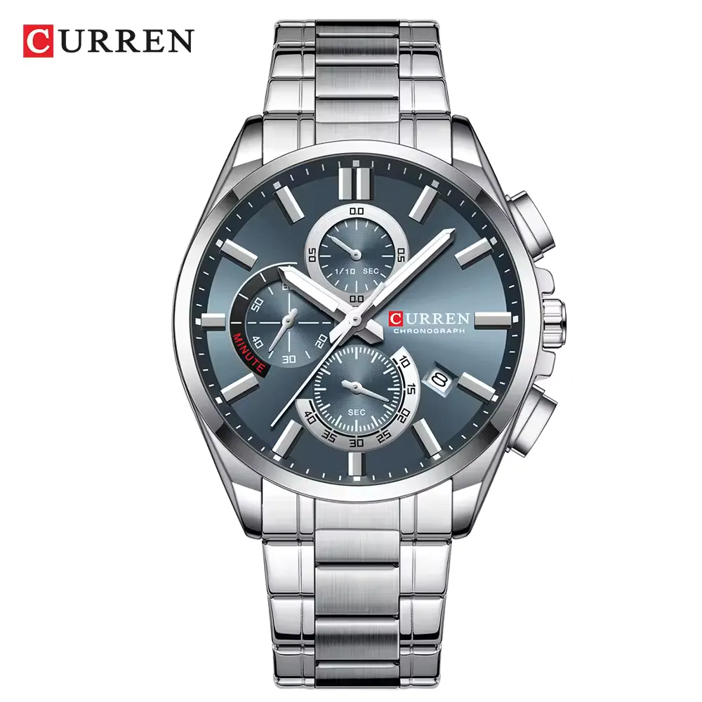 Curren 8475 For Men- Silver Cyan 